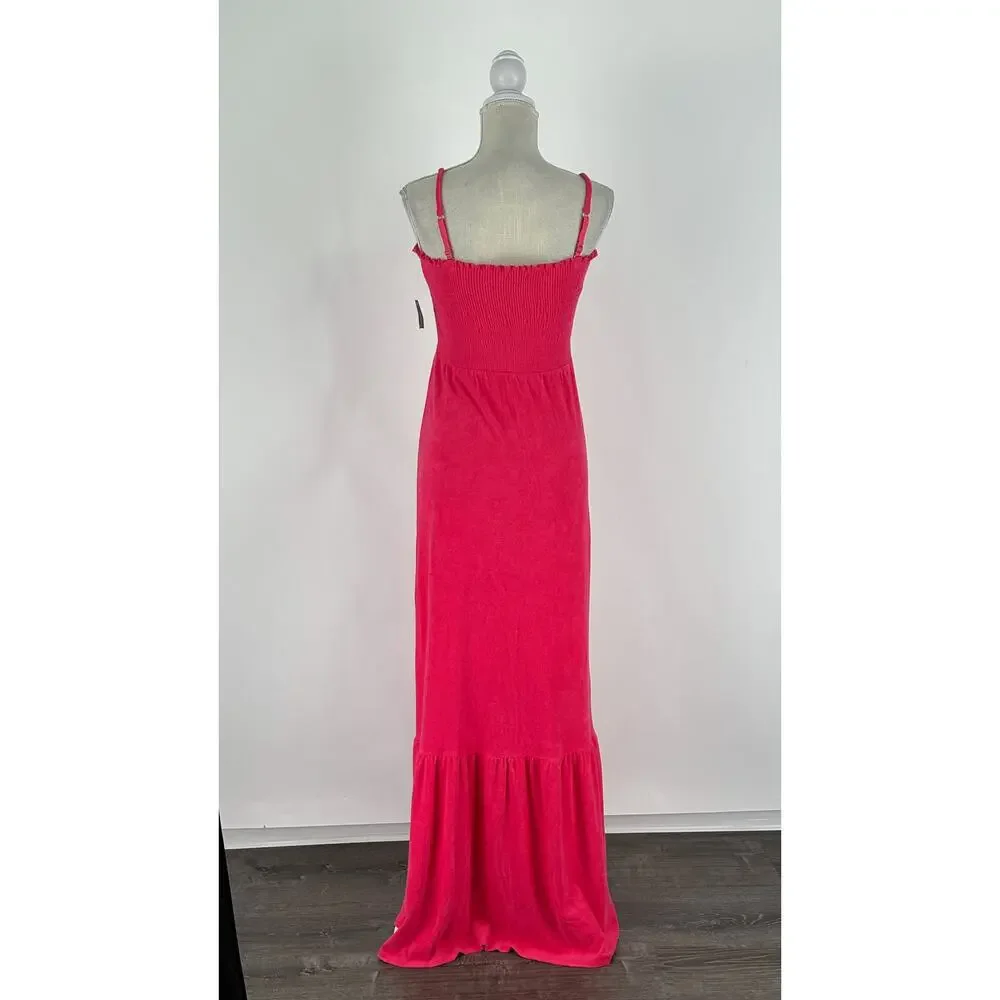 Juicy Couture Smocked Terry Cloth Maxi Dress Pink Womens Size Medium New Y2K